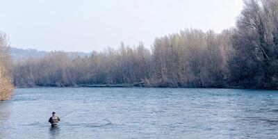 fishing atlantic salmon in Oloron, France